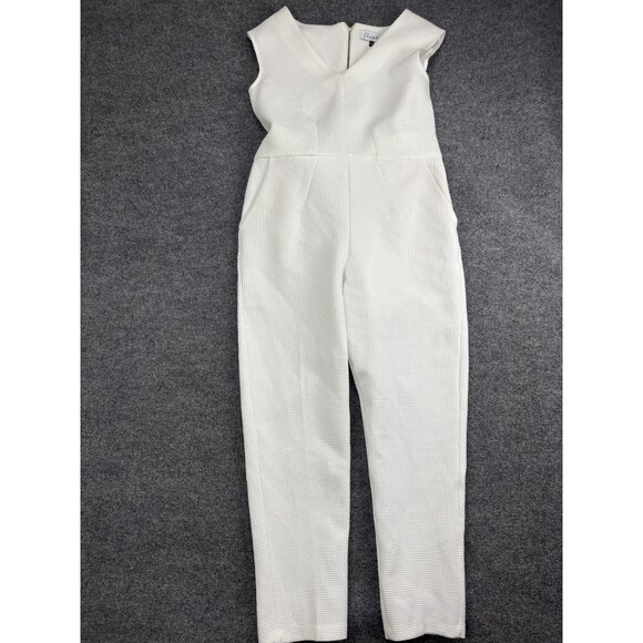 Closet London Jumpsuit Womens US 10 UK 14 White Textured V Neck Pockets Zip Back - Picture 1 of 8
